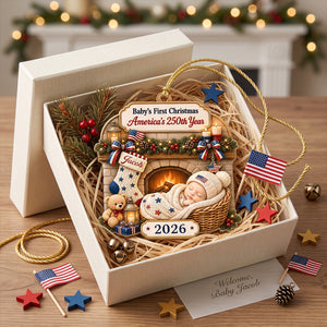 "Tiny Star, Big History" – Custom First Christmas Acrylic Ornament | Personalized America 250th Gift For New Parents