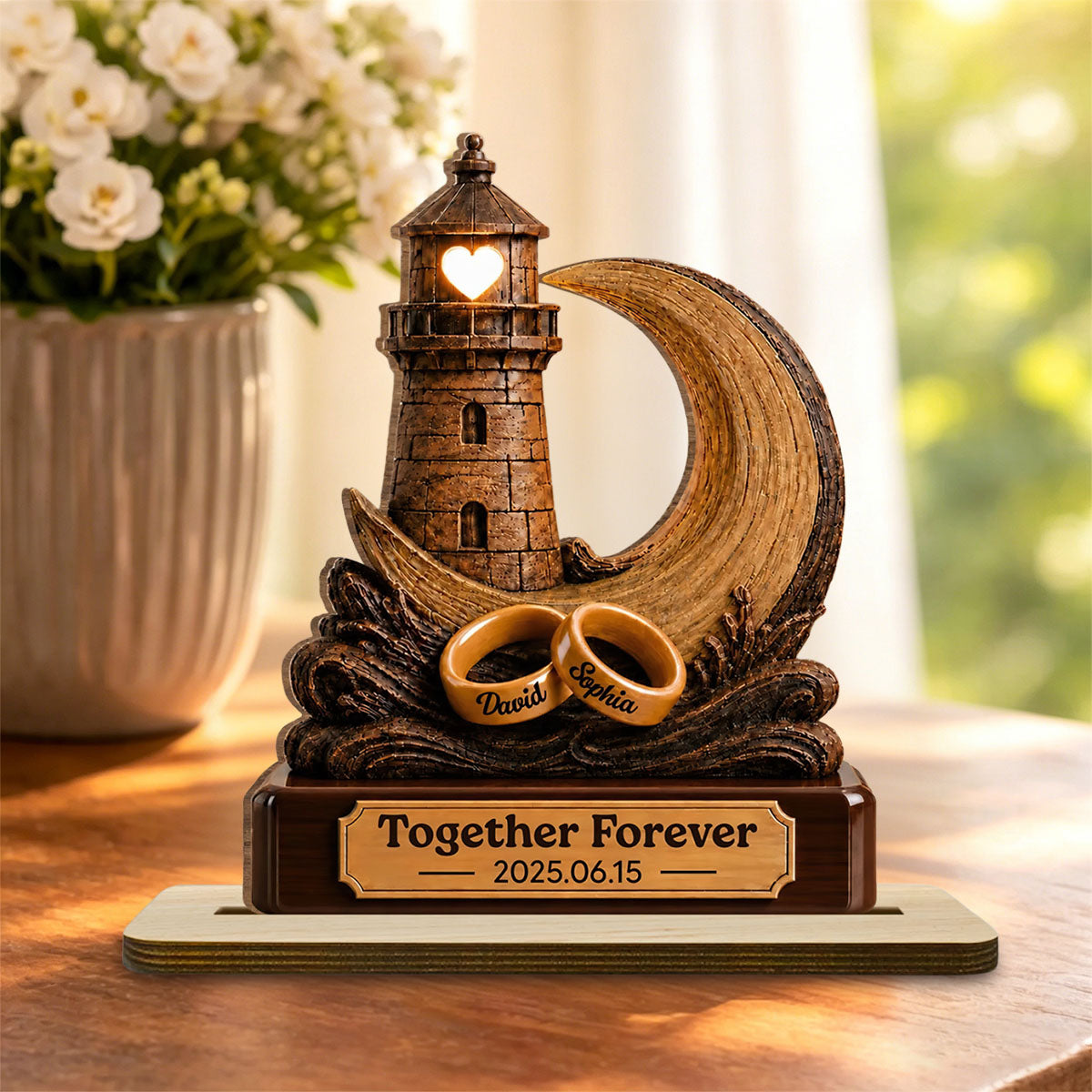 "Together Through Life" – Personalized Wood Plaque With Flat Base | Gift For Couples