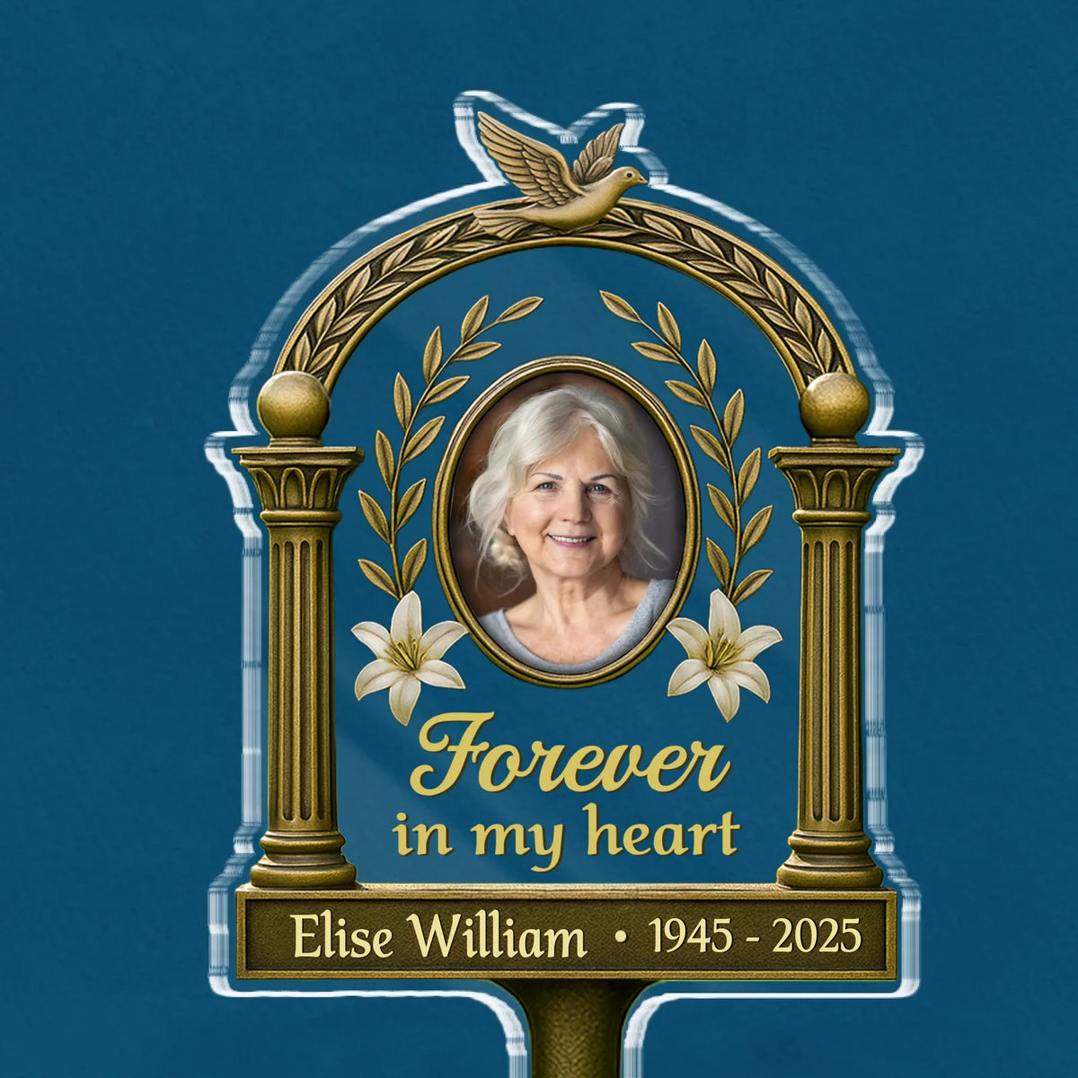 Custom Photo Carried In My Heart - Memorial Personalized Custom Stain Glass Style Acrylic Garden Stake