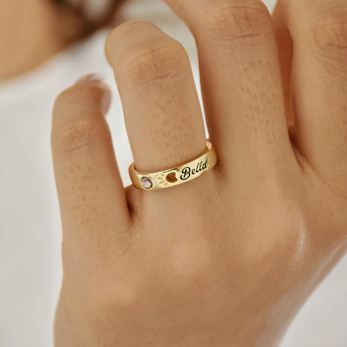 Personalized Pet Name With Birthstone Pet Paw Ring Memorial Gift For Dog Mom