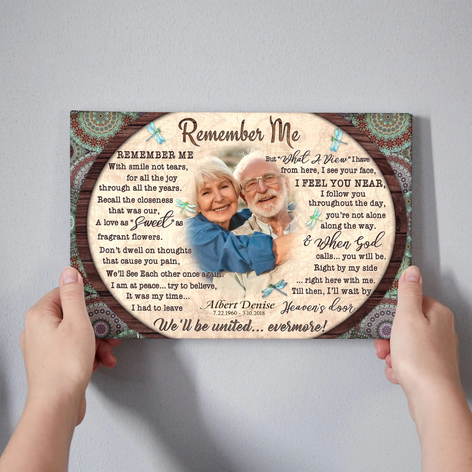 Personalized Canvas Prints, Custom Photo, Loss Of Mom, Loss Of Dad, Mandala Pattern Remember Me Canvas