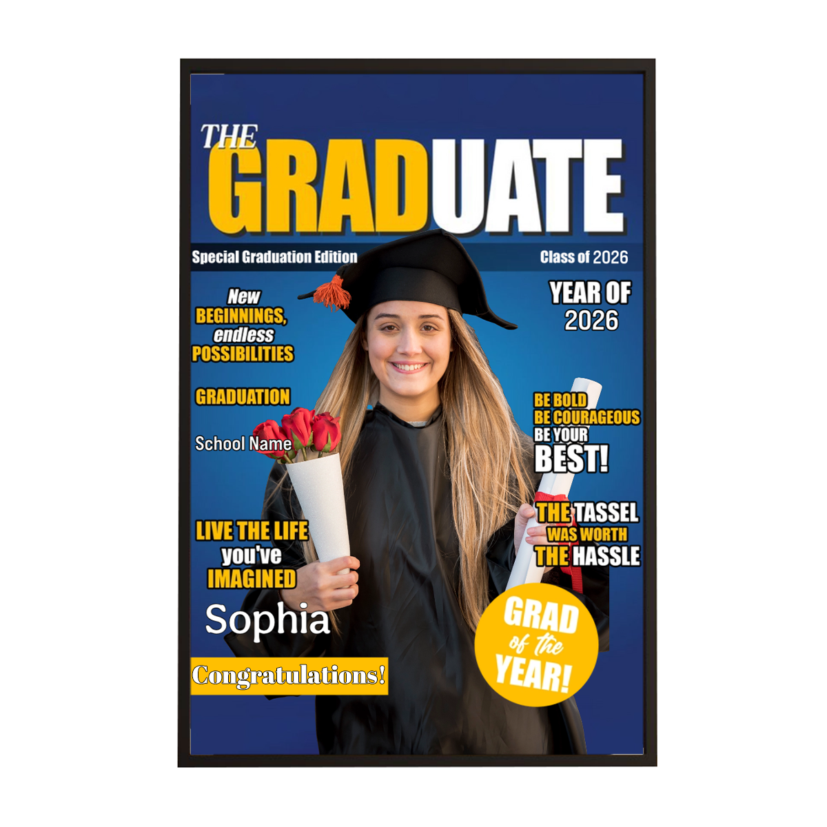Personalized Class Of 2026 Magazine Custom Photo & Name Poster Canva