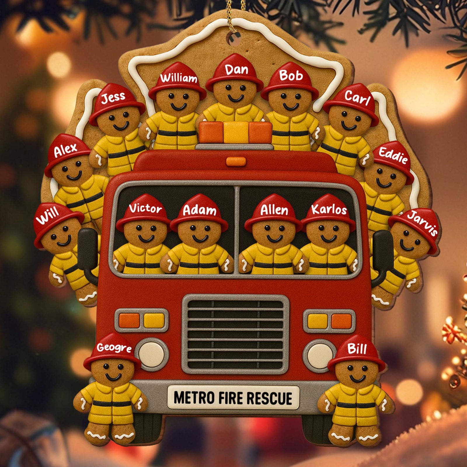 Festive Firefighter, Personalized Wood Ornament, Gift For Firefighters And Family