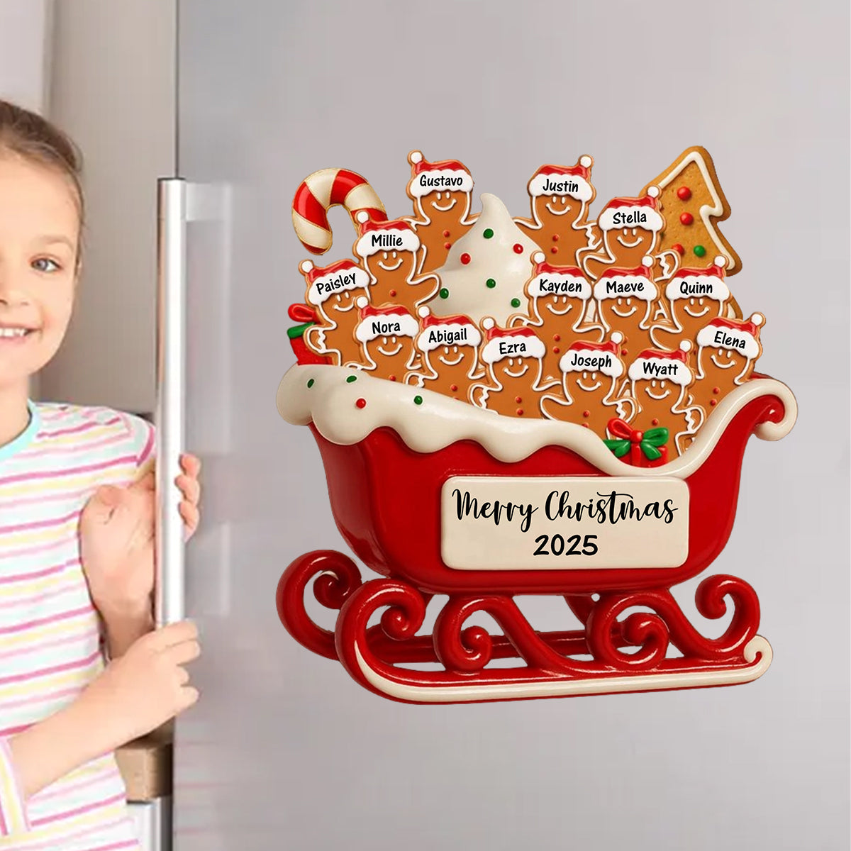 Merry Christmas Family Cookie Sleigh Decal, Personalized Custom Decal, Gift For Families