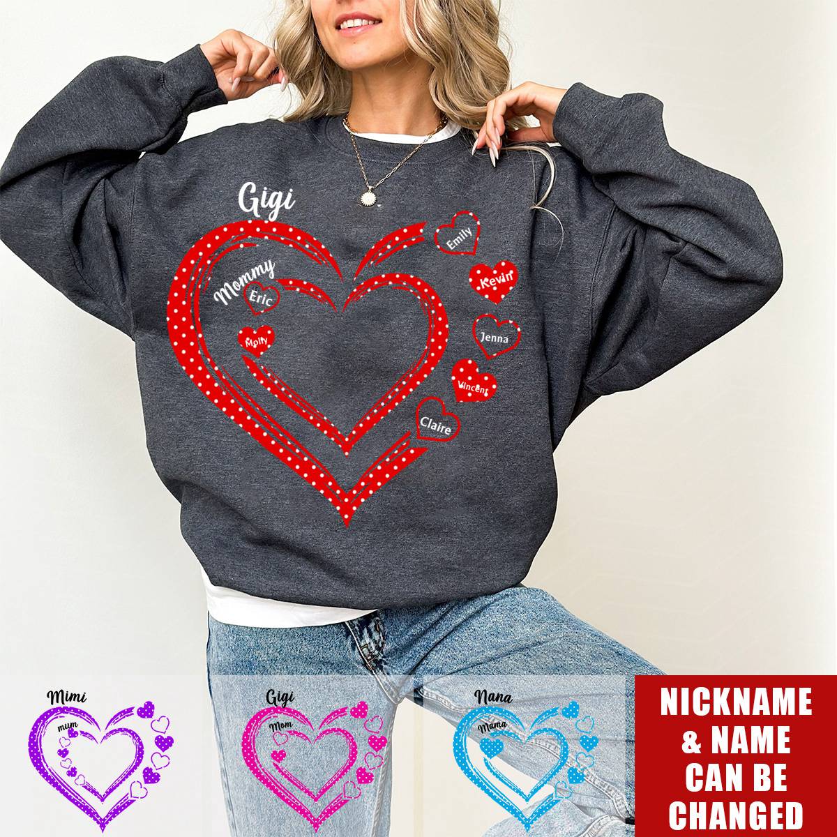 Personalized Gift For Grandma Heart Polka Dot Sweatshirt