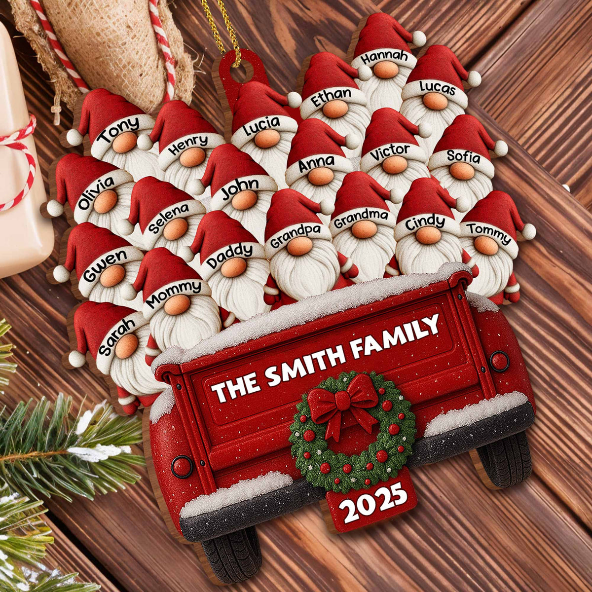 Family Vintage Truck Christmas Ornament,Personalized Custom Wood Ornament