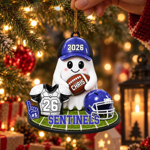 Personalized Football Ghost Christmas Ornament 2026 – Custom Name & Team Keepsake | Gift For Football Players & Fans