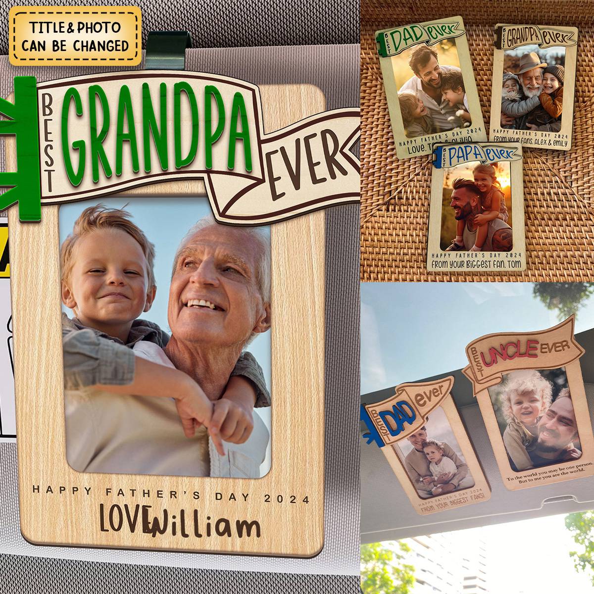 Personalized Photo Dad Car Visor Clip Father's Day Gift ,Dad Photo Frame