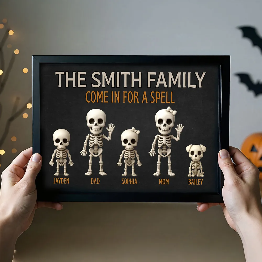 Halloween Funny Skeleton Family Personalized Poster, Halloween Decor