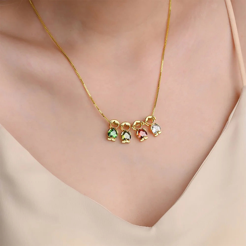 Personalized Boy Girl Charms Birthstone Mom Necklace