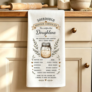 Custom Sourdough Adoption Certificate Kitchen Towel – Personalized Baking Gift For Bread Lovers