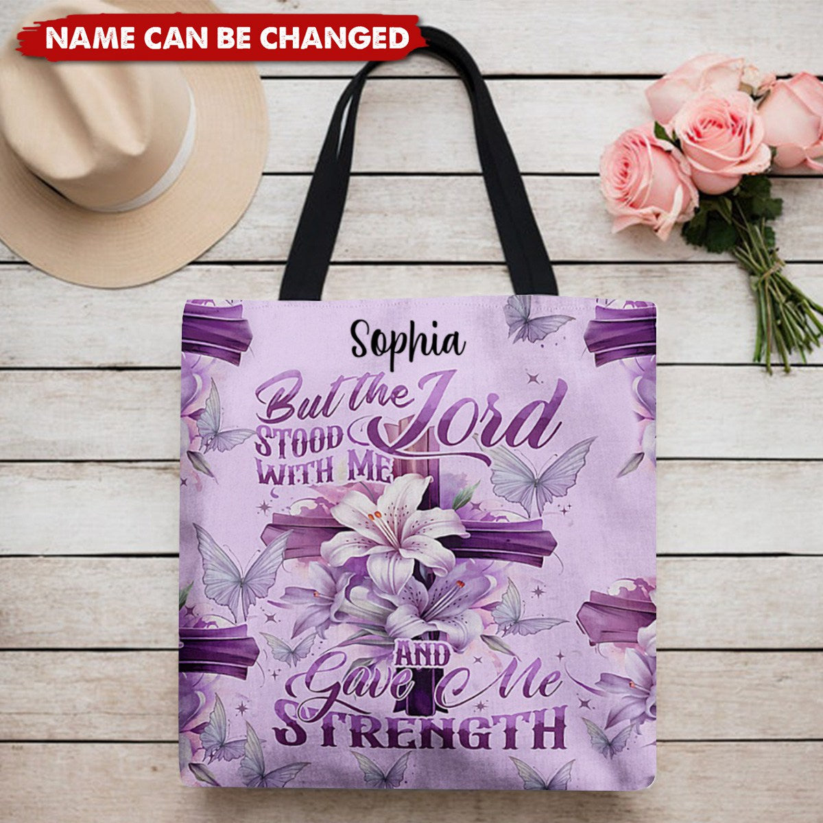 Personalized But The Lord Stood With Me And Gave Me Strength All-Over Tote with name