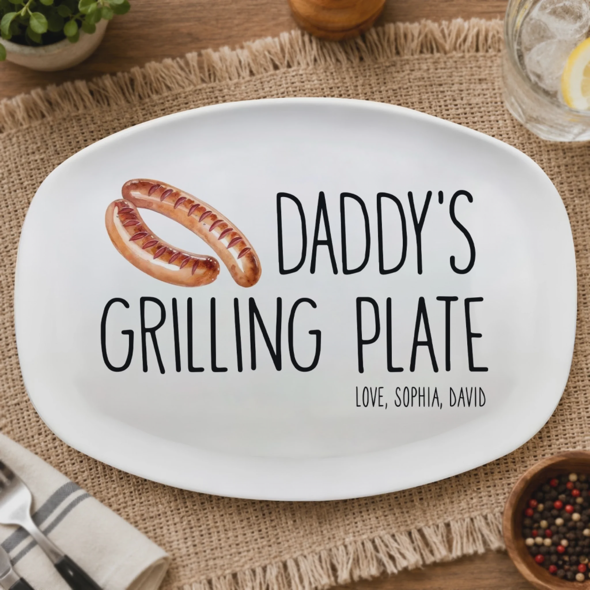 Daddy's Grilling Plate - Personalized Platter, Happy Father's Day Gift BBQ Lover Gift For Dadgrill Master Daddy Birthday Gift
