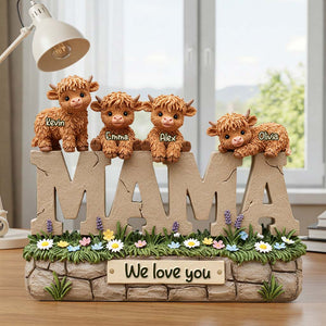 Cute Highland Cow Mama - Personalized Shaped Acrylic Plaque For Mother's Day Gift