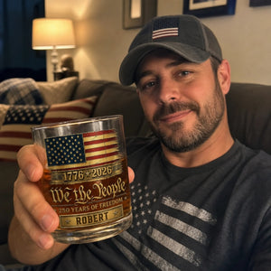 Custom 11oz Whiskey Glass - Personalized America 250th Anniversary Gifts For Women, Men - Red White And Proud