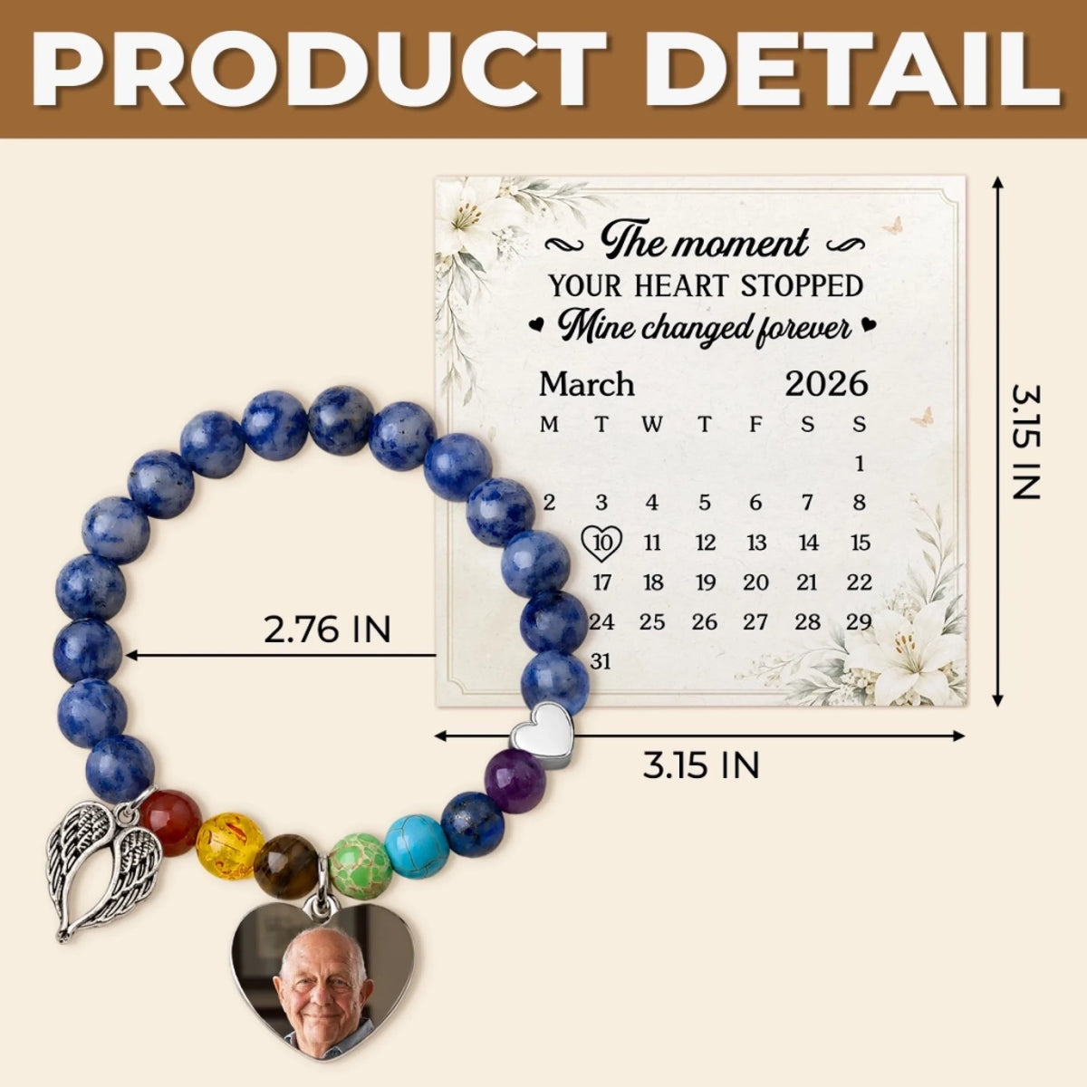 Custom Photo Rainbow Bridge Bracelet - Personalized Memorial Sympathy Gifts For Loss Of Mom, Dad - Loved Always Remembered Forever