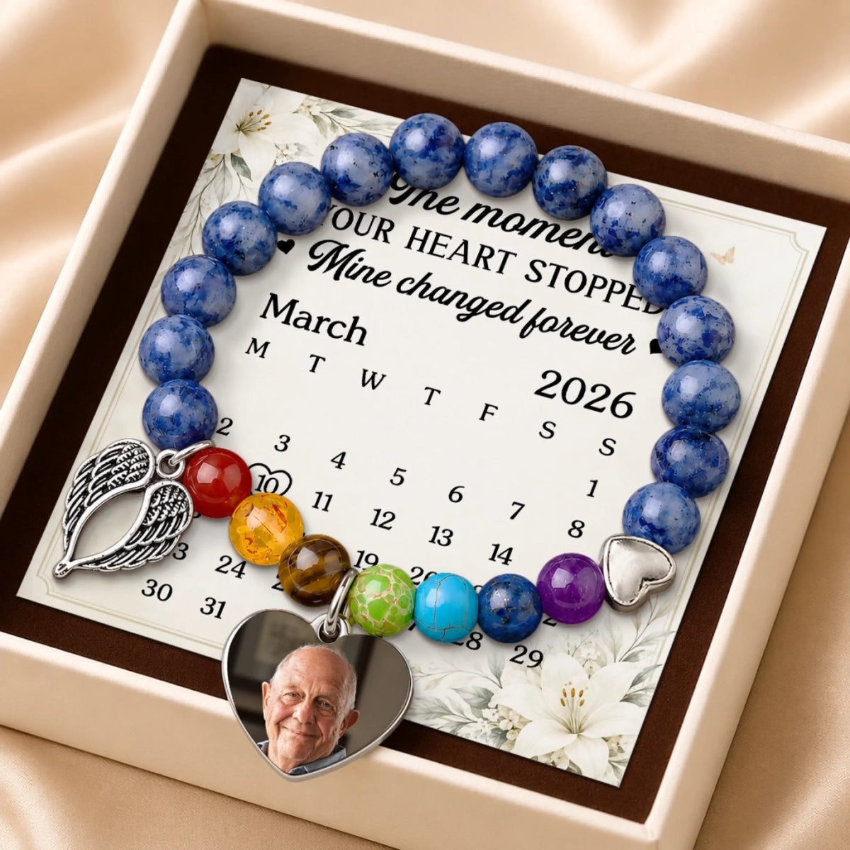 Custom Photo Rainbow Bridge Bracelet - Personalized Memorial Sympathy Gifts For Loss Of Mom, Dad - Loved Always Remembered Forever