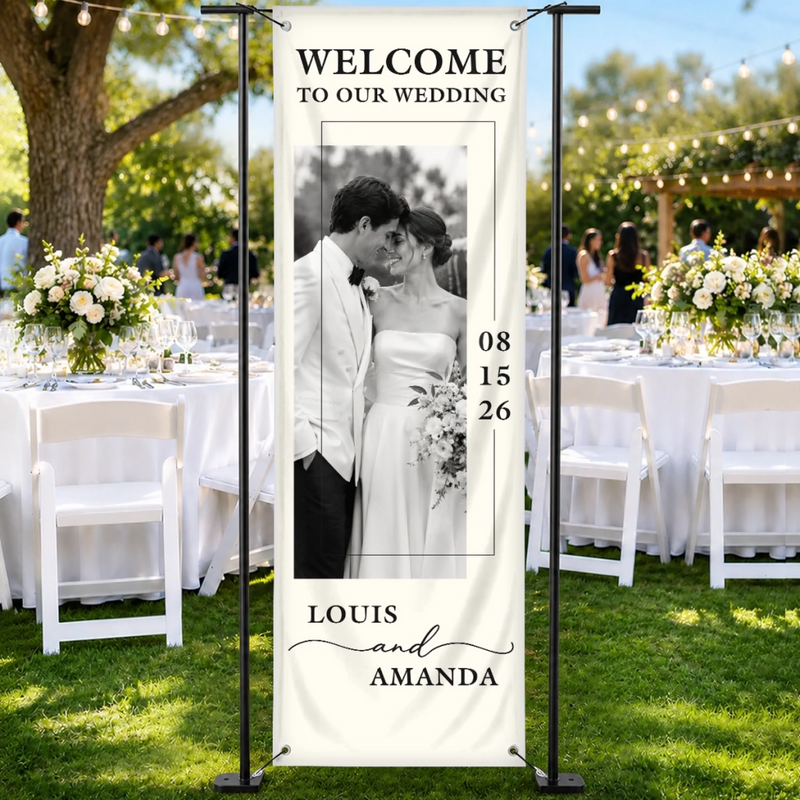 Custom Photo Welcome Banner - Personalized Anniversary Wedding Gifts For Husband And Wife, Him And Her - The Beginning Of Our Forever Story