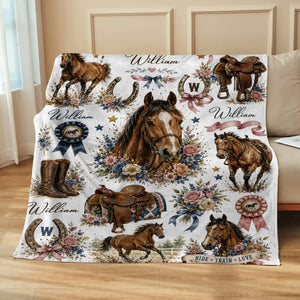 Personalized Horse Blanket, Custom Name Equestrian Blanket, Floral Horse Blanket for Girls Kids, Western Cowgirl Throw, Horse Lover Gift