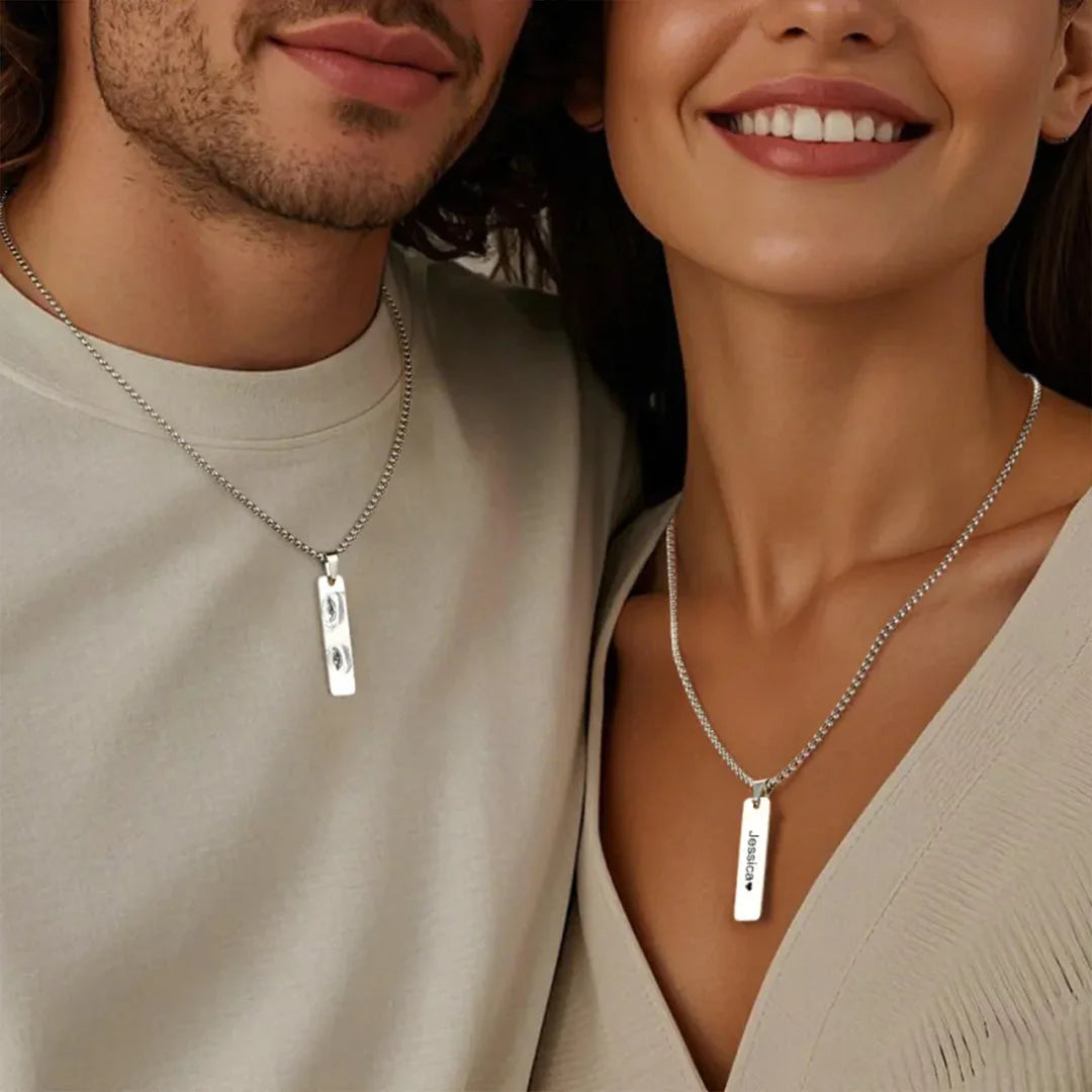 Personalized Eye Photo & Name Necklace Set, Couple Jewelry