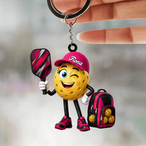 Cute Male & Female Pickleball Player Keychain- Personalized Pickleball Ball Mascot Keychain