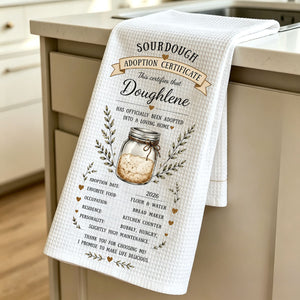 Custom Sourdough Adoption Certificate Kitchen Towel – Personalized Baking Gift For Bread Lovers