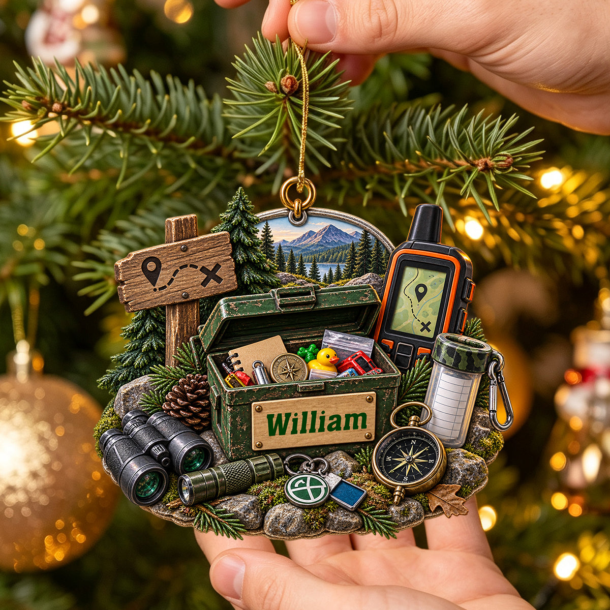 Personalized Geocaching Christmas Ornament Outdoor Adventure Decoration