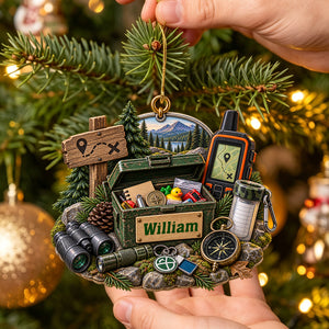 Personalized Geocaching Christmas Ornament Outdoor Adventure Decoration