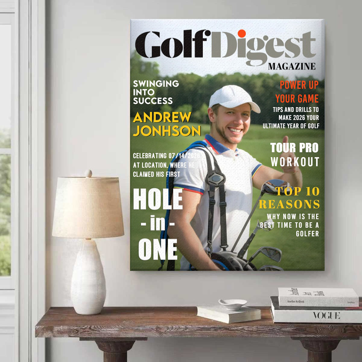 Golf Digest Magazine Personalized Canvas, Custom Golfer Magazines Photo, Unique Gift For Golfer, Golf Digest Gift