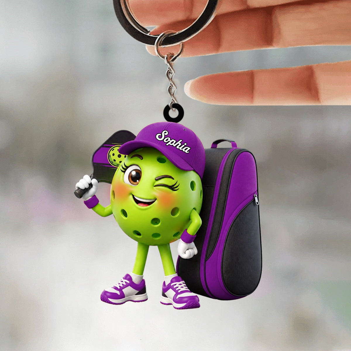 Cute Winking Pickleball Mascot Keychain - Personalized Gift for Male & Female Player