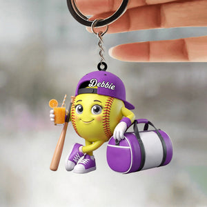 Baseball Softball , Bat And Cold Brews Keychain - Personalized Cool Baseball Softball Ball Mascot Keychain