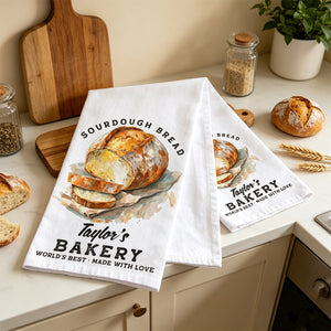 Custom Personalized Sourdough Starter Kitchen Towel – Oil Painting Style Artwork | Funny Gift For Bread Lovers & Bakers