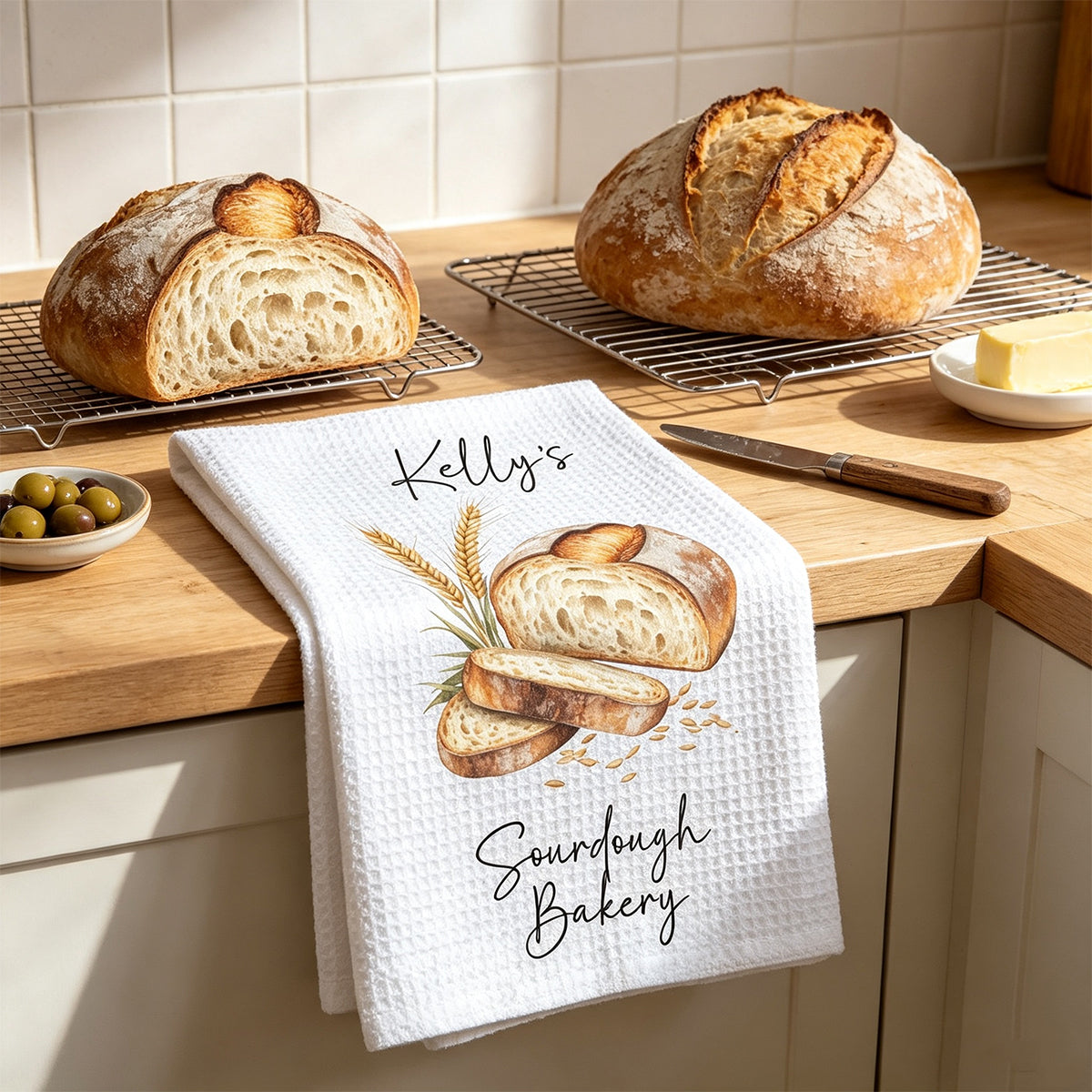 Custom Sourdough Bread Kitchen Towel Personalized Baking Gift