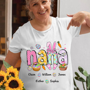 Easter Bunny Coquette Bow Gift For Family, Personalized Grandma And Kids T-Shirt