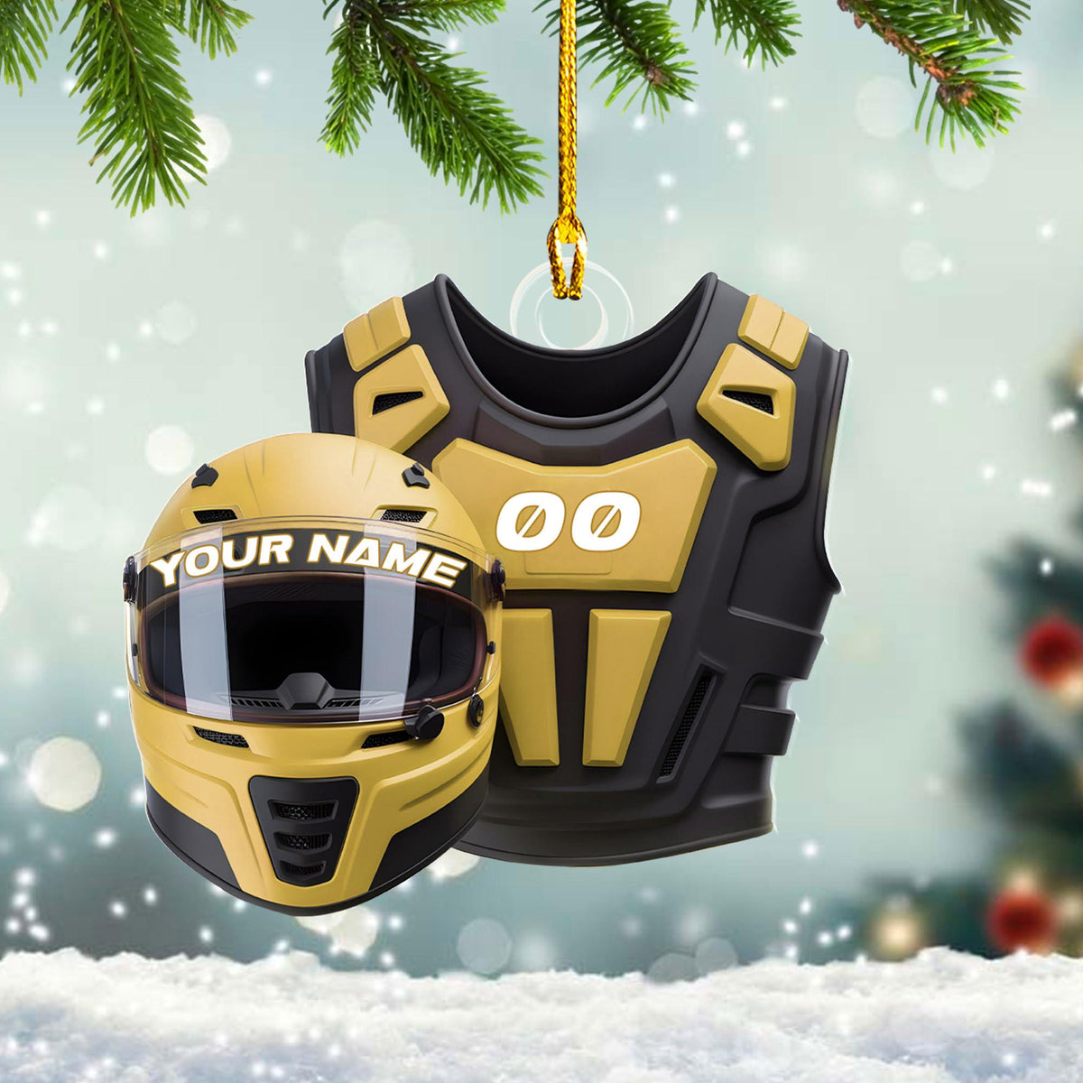 Custom Name Dirt Bike Helmet and Vest Personalized Motocross Christmas Ornament