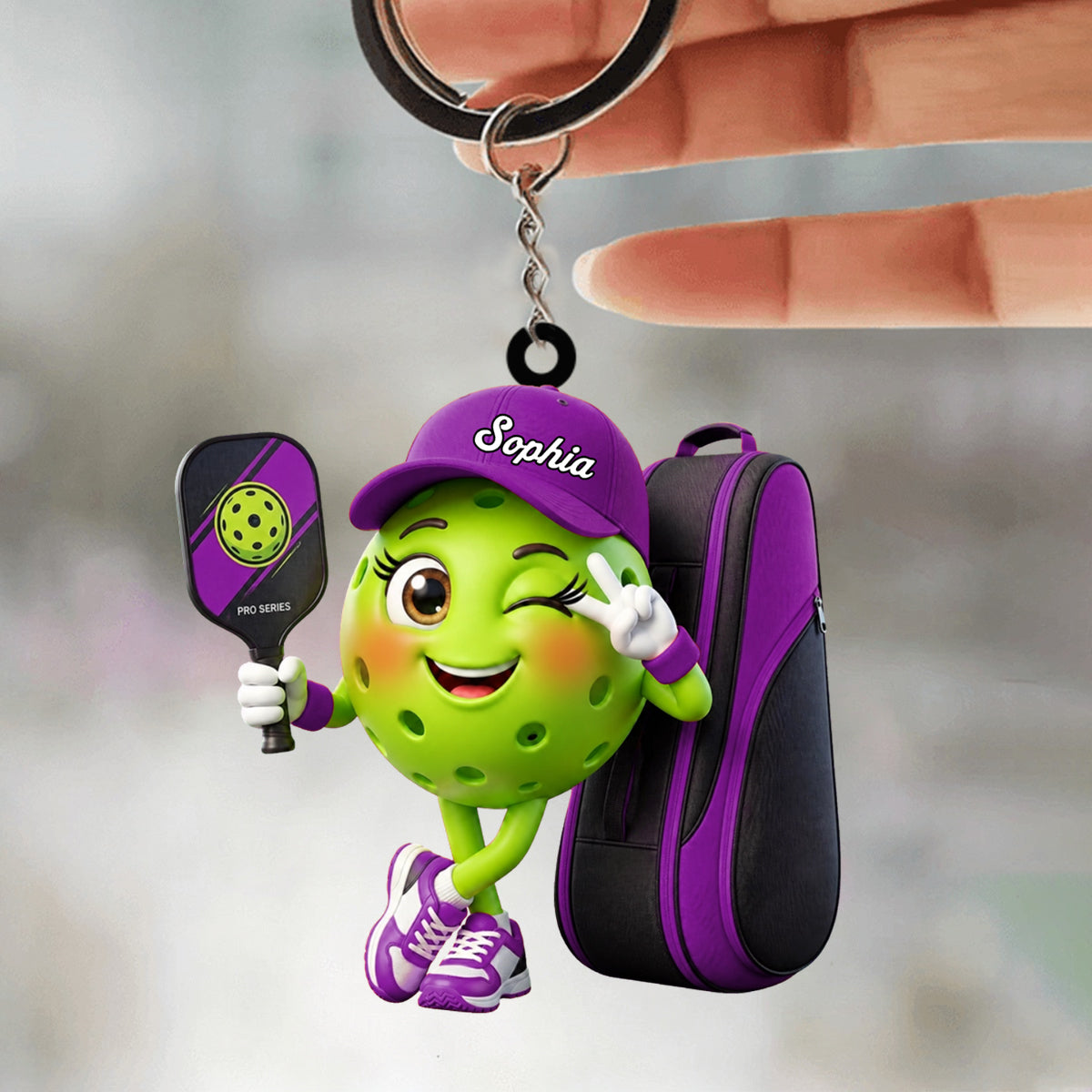 Peace Sign Pickleball Mascot Keychain - Personalized Gift for Male & Female Player