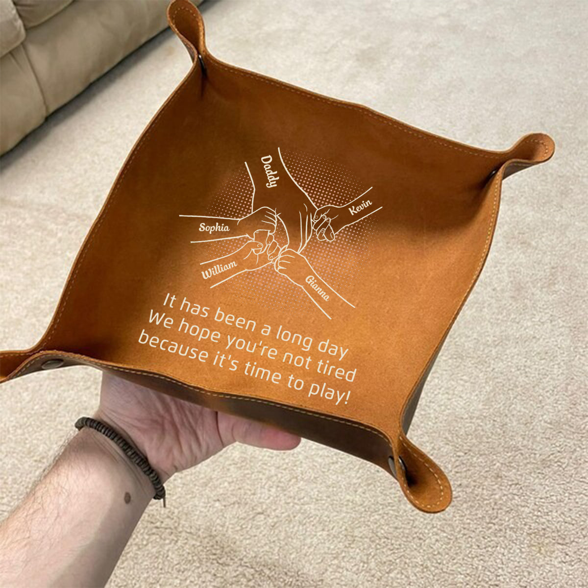 Come Home To Love - Family Personalized Custom Leather Valet Tray - Father's Day, Gift For Dad, Grandpa