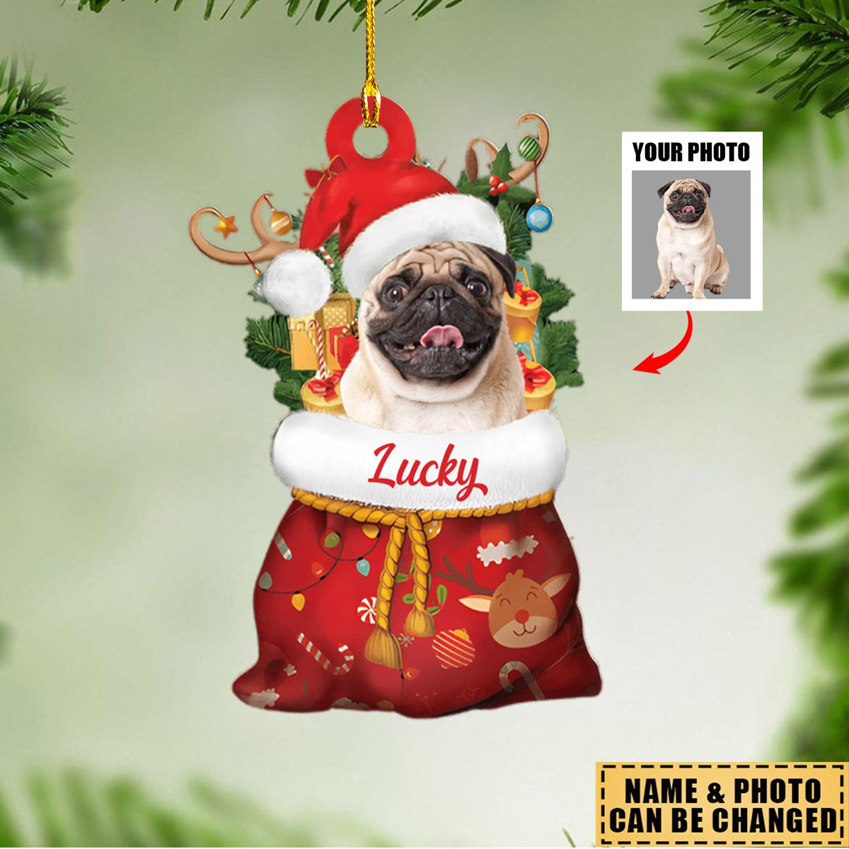 Personalized Pet Photo Santa Sack Christmas Ornament