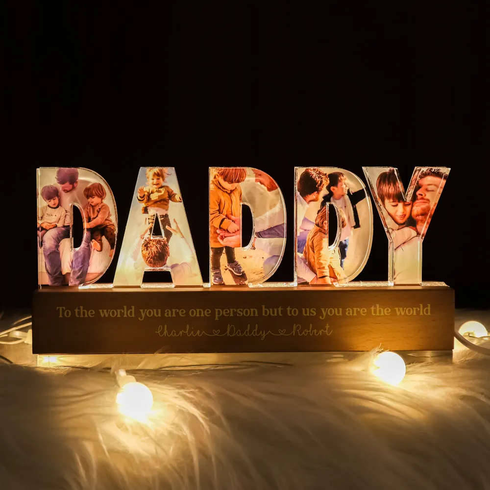 Daddy To Us You Are The World Photo Collage - Personalized LED Night Light