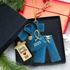 Celebrate Your Favorite Nurse With Scrubs And Badge Ornament, Personalized Acrylic Ornament, Gift For Nurses And Medical Professionals