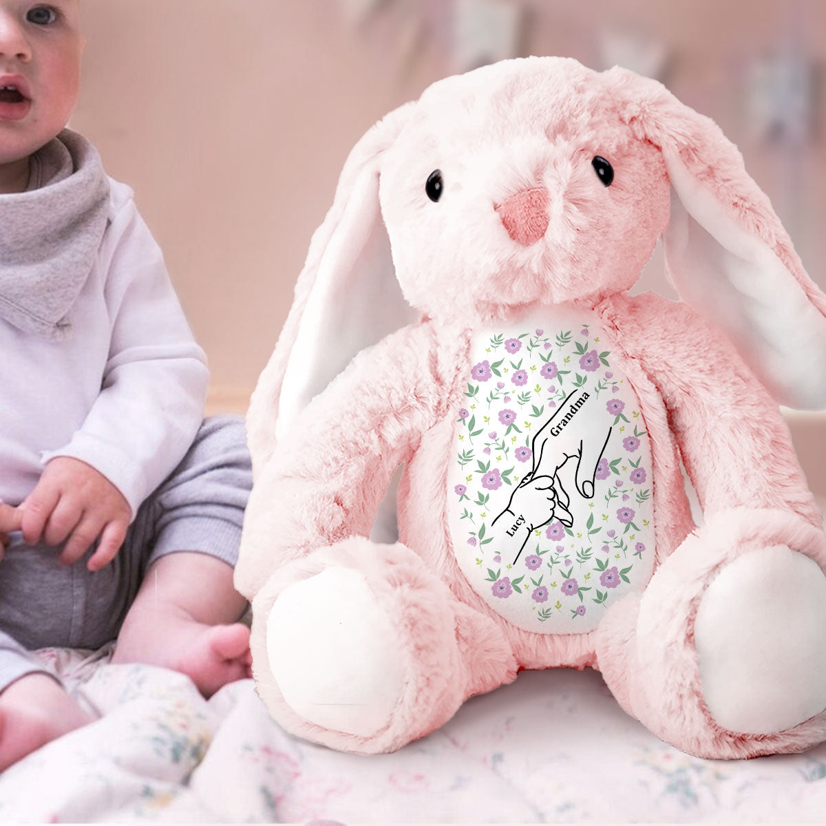 My Dearest Holding My Hand - Personalized Custom Easter Bunny Plush Gift For Family Members
