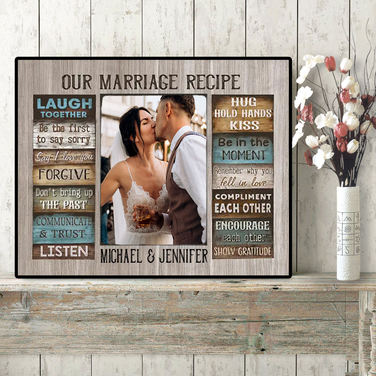 Personalized Canvas Prints Custom Couple Photo and Name - For Our Forever Love