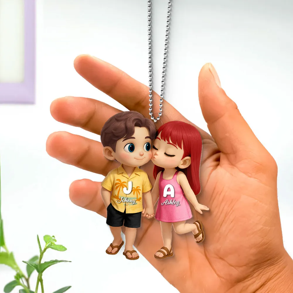Cute Cartoon Couple Summer Vibe Personalized Acrylic Car Ornament