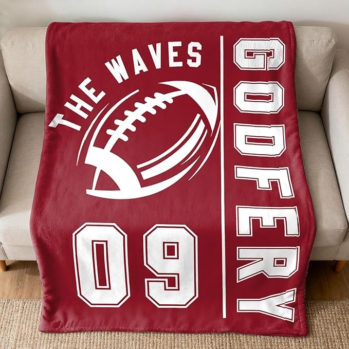 Personalized Football Blanket with Name Jersey Number,Gifts for Football Lovers