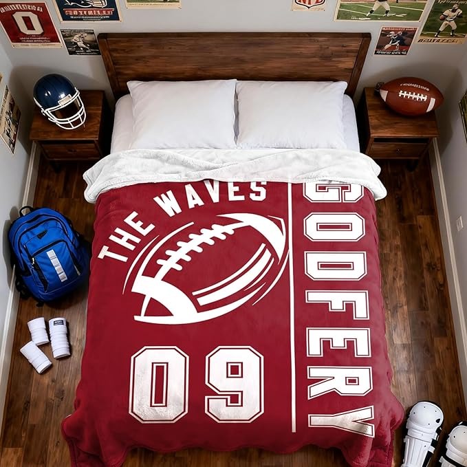 Personalized Football Blanket with Name Jersey Number,Gifts for Football Lovers