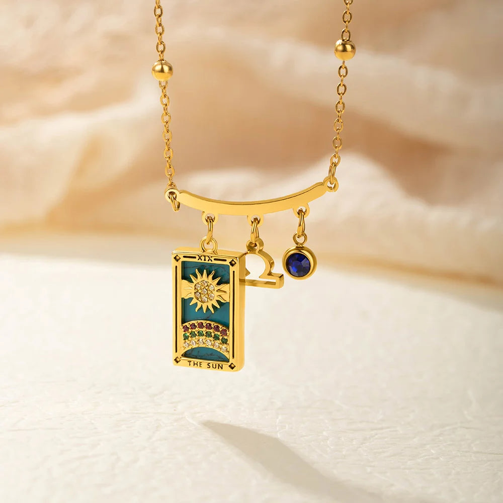 Personalized Tarot Zodiac Birthstone Initial Number Necklace Gift for Astrology Lovers