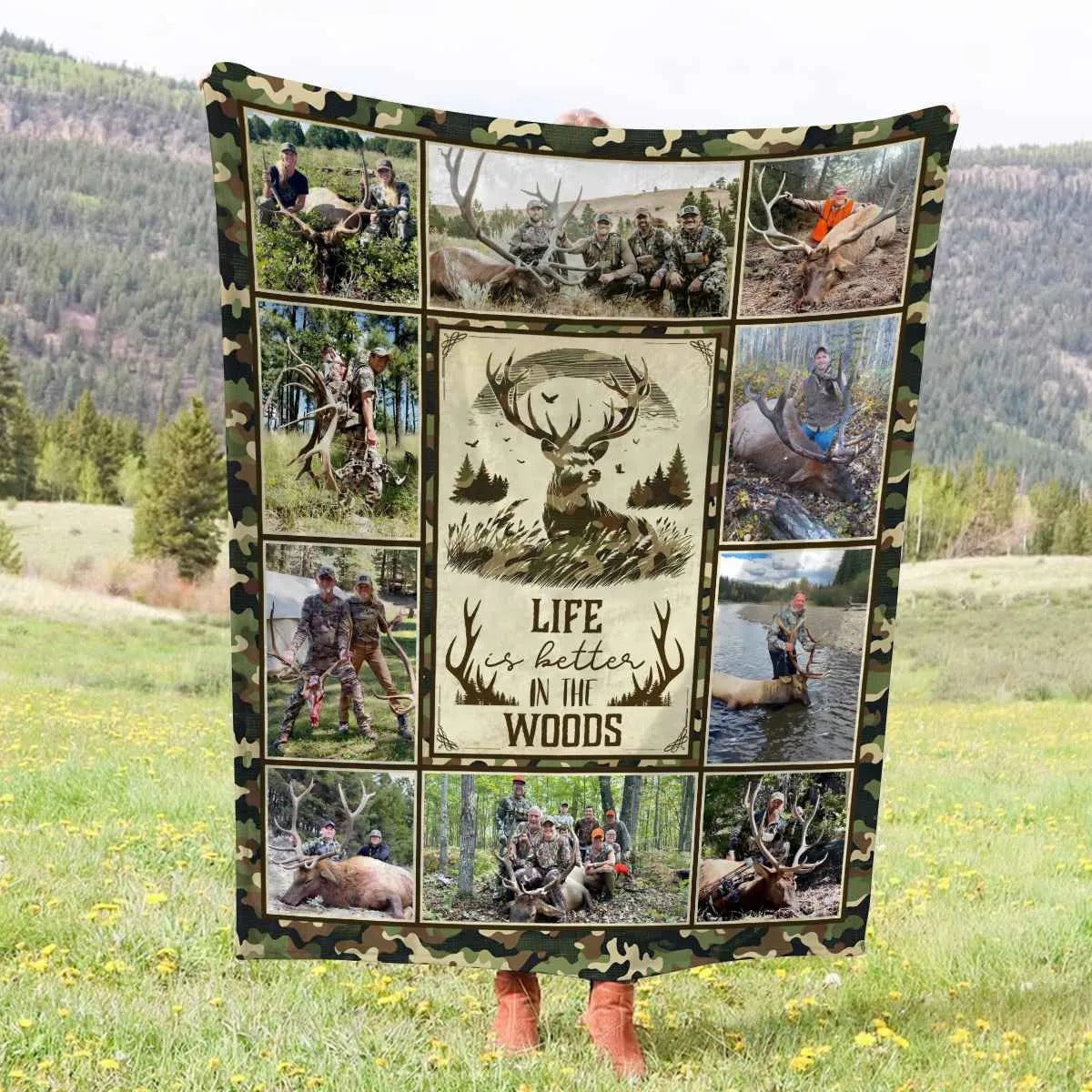 Custom Elk Hunting Blanket, Custom Blanket For Hunter, Dad Blanket, Grandfather Blanket, Hunting Lover Blanket, First Elk Photo Gift