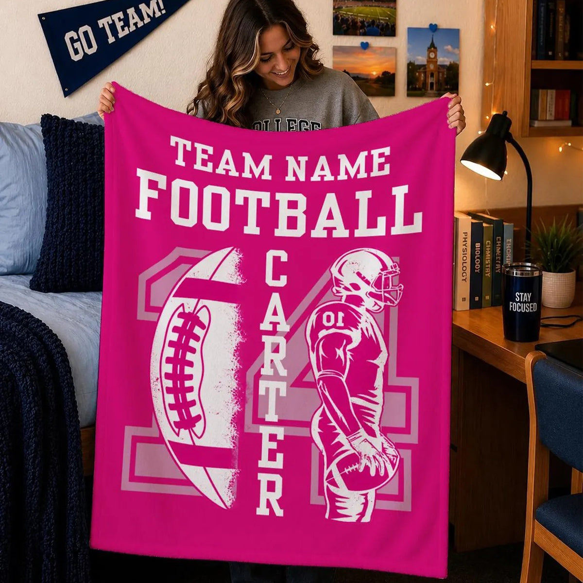 Personalized Football Team Flannel Blanket – Custom Player Name & Number Throw | Senior 2027 Keepsake
