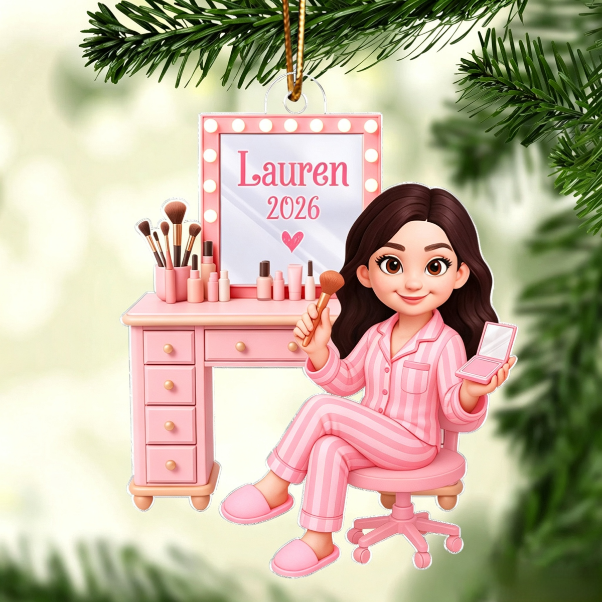 Personalized "Pink Girl Makeup" Acrylic Ornament – Christmas Gift For Daughters & Granddaughters