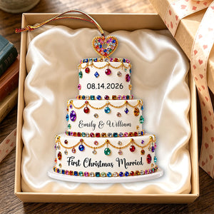 First Christmas Married Personalized Colorful Diamond Wedding Cake Ornament, Gift For Couples